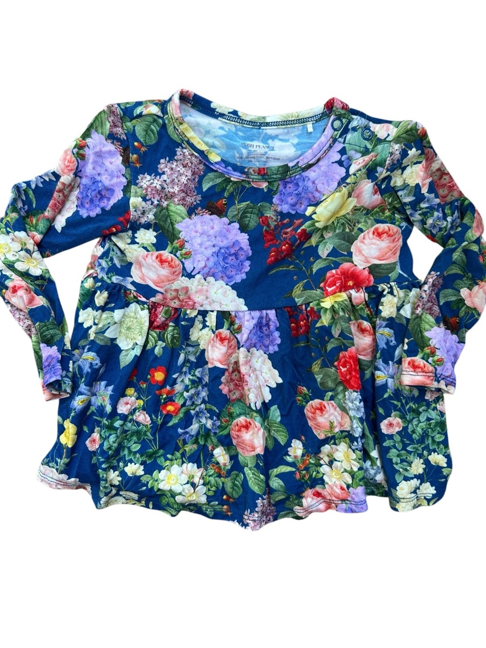 Posh Peanut Bamboo Navy Floral Long Sleeve Peplum Top 18-24 Months